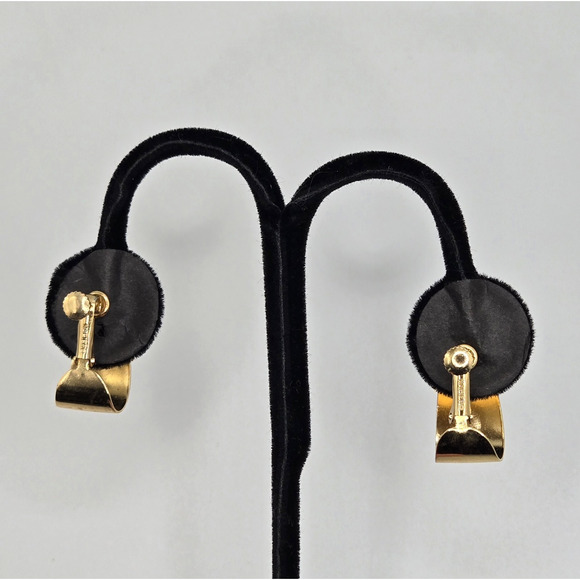 Vintage Napier Earrings Goldtone J Hoop Shiny Screwbacks Midcentury Modern 1" - Picture 12 of 12